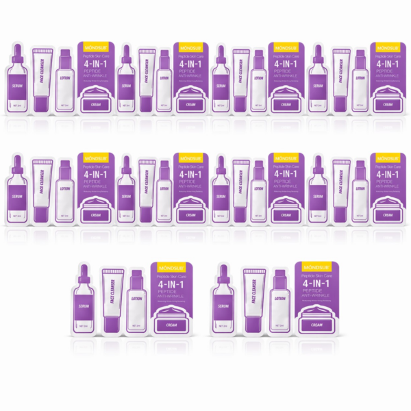 MÔND’SUB Peptide Skin Care 4 em 1 – Kit Facial Antirrugas com Peptídeos | Sachês 2 ml cada - Pack com 10 unidades
